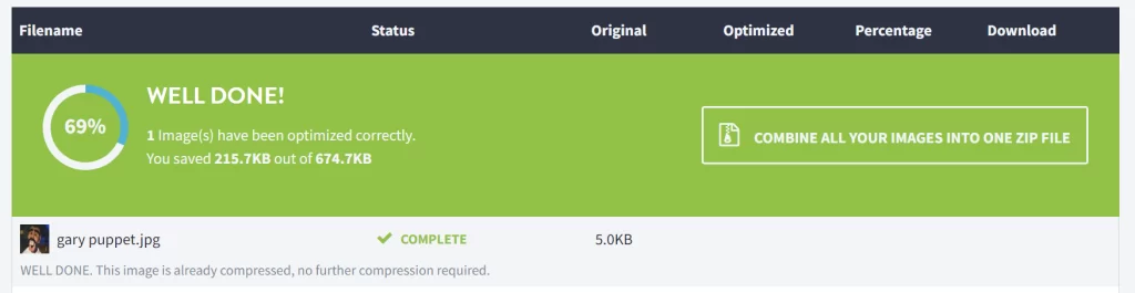 imagify image optimization results showing a well done image