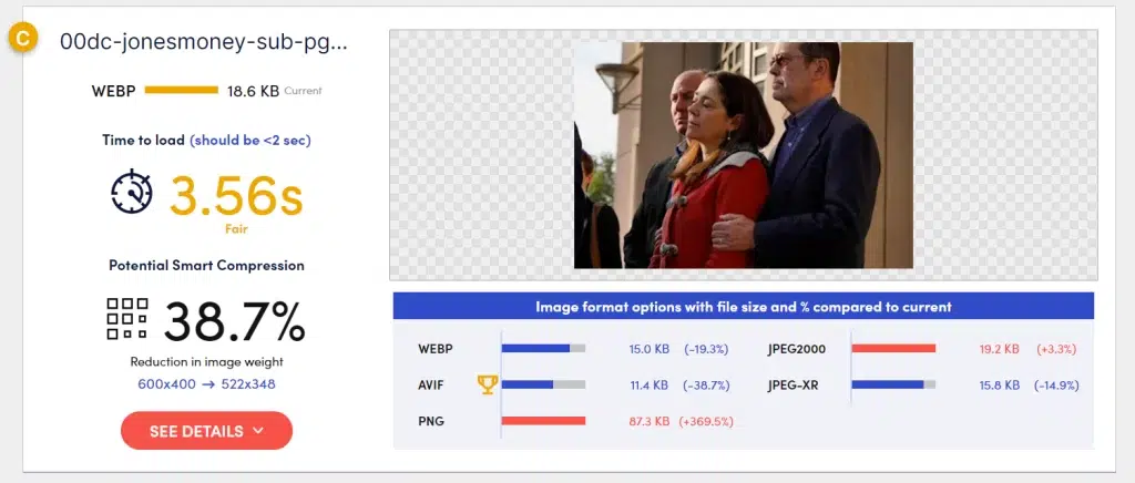 cloudinary website image analysis tool results for an individual image